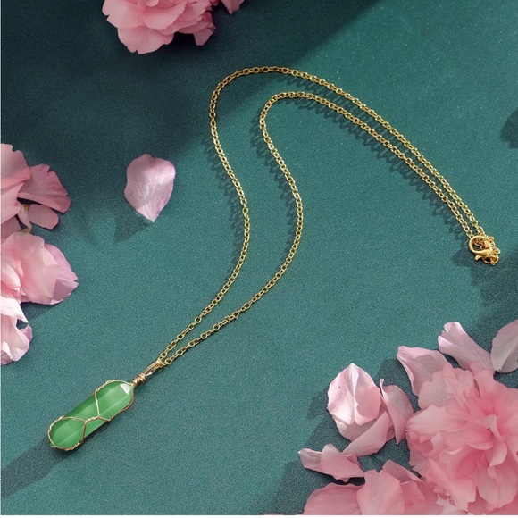 14K Necklace Wire Wrapped Natural Point Pendant Healing Crystal Green Aventurine - Picture 6 of 12